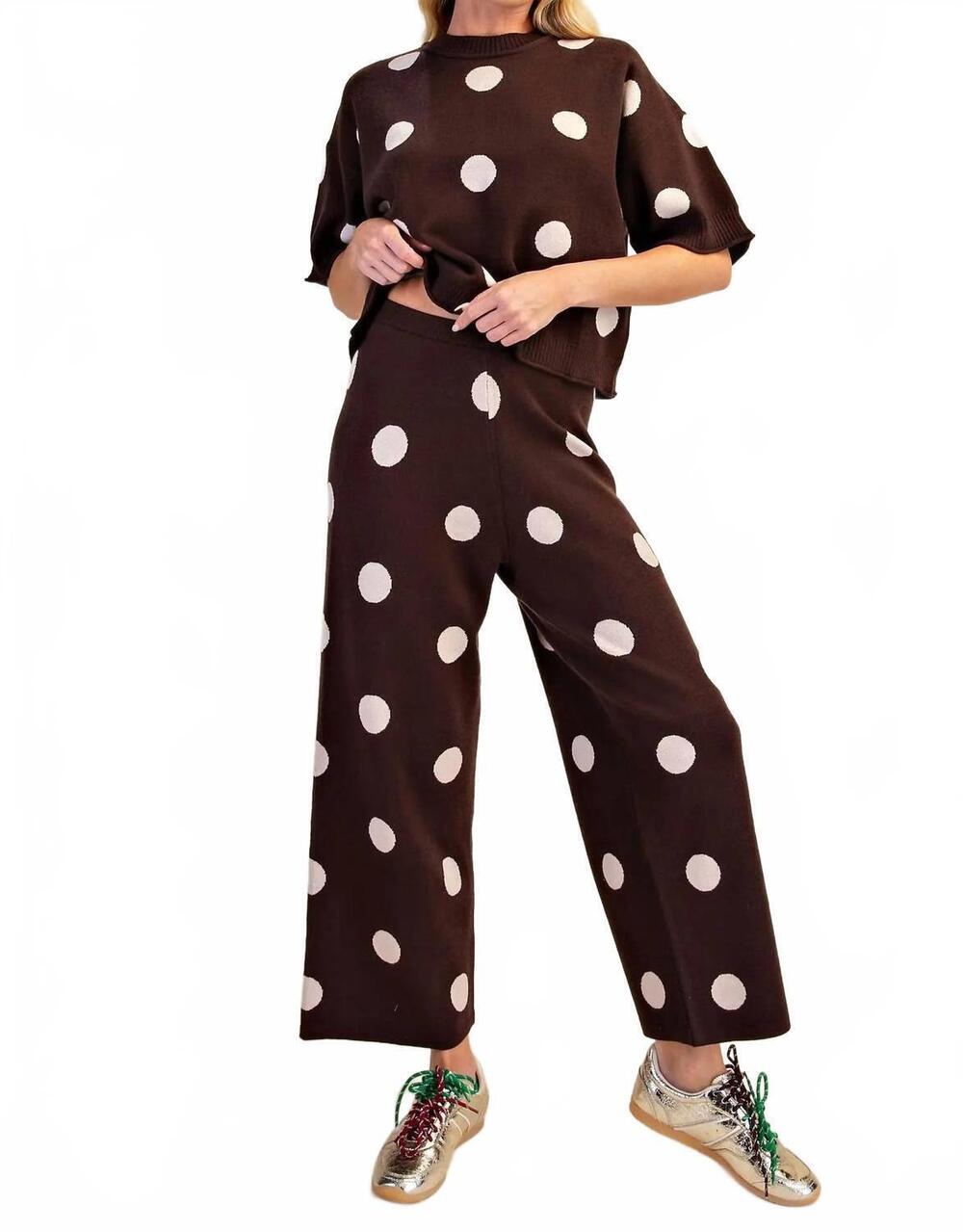 NEW GLAM polka dot knit pants in brown